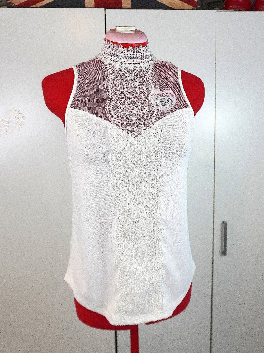Express Sleeveless High-Neck Lace Top